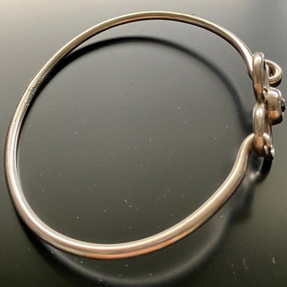 Vintage Mexico 925 Silver Flower Bangle Bracelet w/Pink Crystal Center - Picture 6 of 11